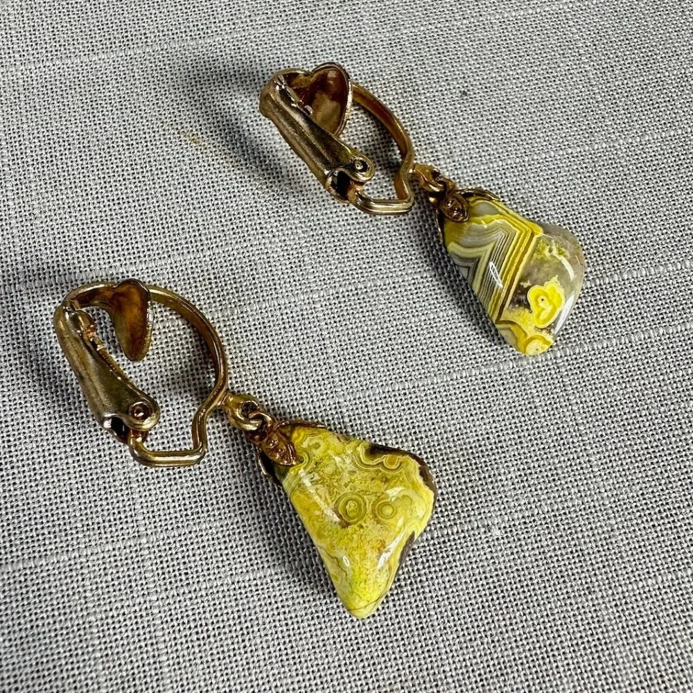 Vintage Bumblebee Jasper Clip On Earrings - Picture 10 of 13